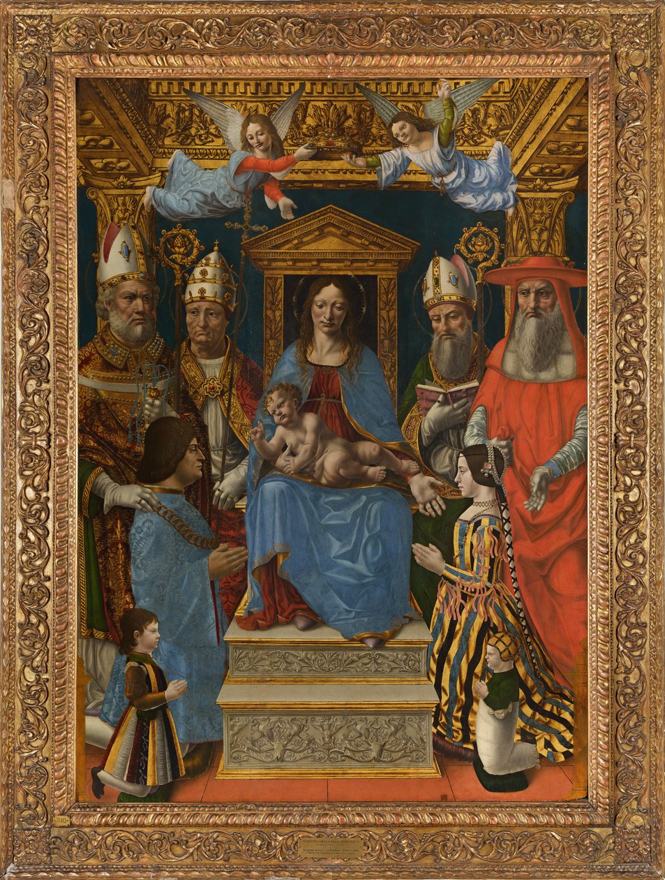 Madonna Çocuk, Kilise Doktorları ve Moro Ludovico'nun ailesiyle tahta çıktı by Master of the Pala Sforzesca