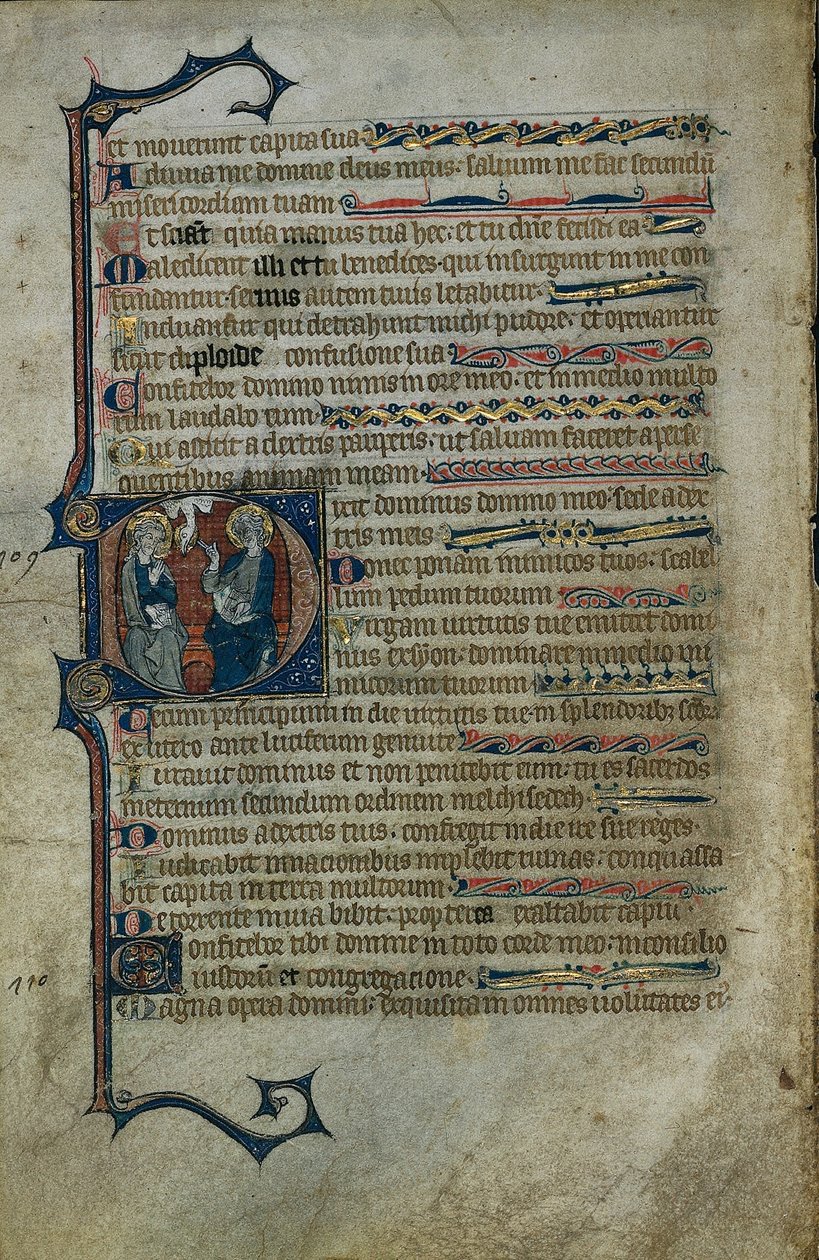 Bir Mezmurdan Yaprak: The Trinity ile Tarihsel İlk D, c.1310. by Master of the Queen Mary Psalter