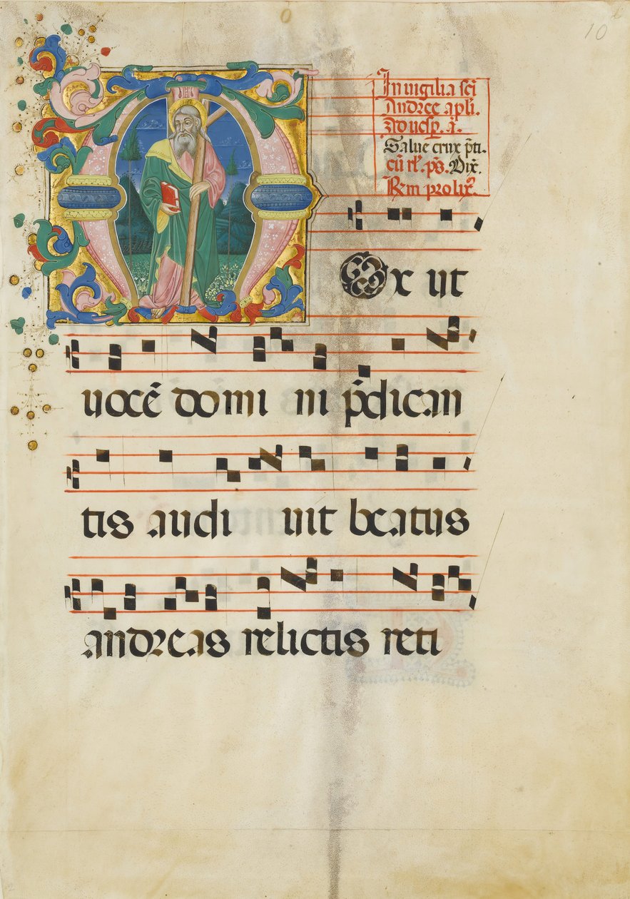 Başlangıcında Aziz Andreas Bayramı ile El Yazması Yaprağı..., 15. yüzyılın ikinci yarısı. by Master of the Riccardiana Lactantius