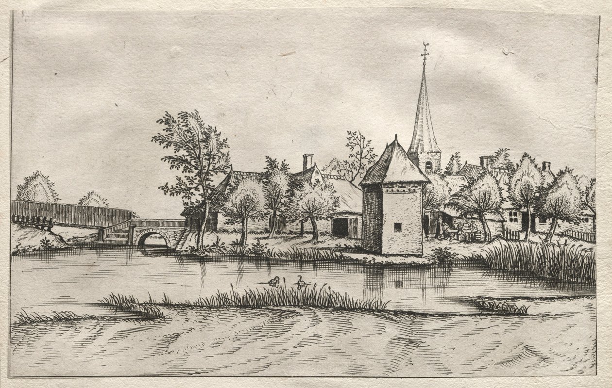 Brabant ve Campine Köylerinden Görünümler: Bir Moated Köyü, c. 1561. by Master of the Small Landscapes