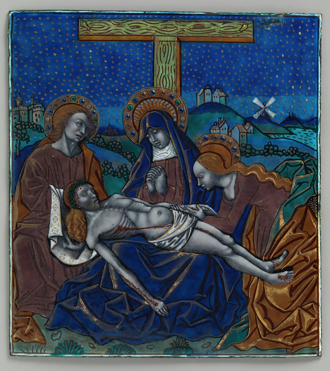 Pietá ile Üç Parçalı Panel, Fransızca, 15.-16. yüzyıl. by Master of the Triptych of Louis