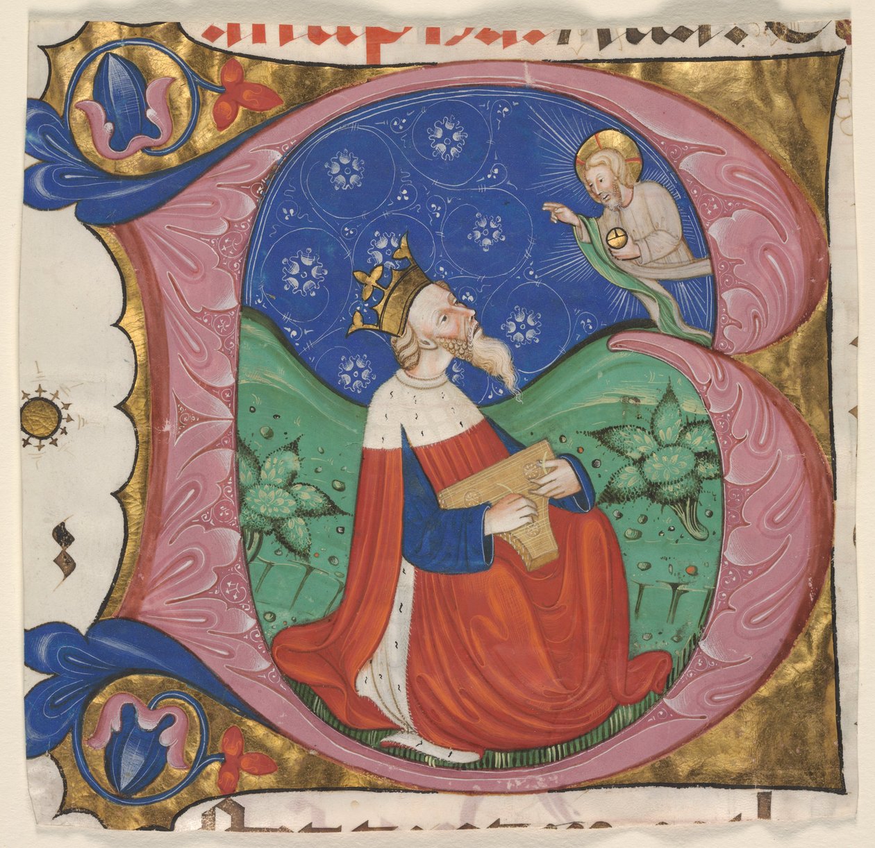 Bir Koro Mezmurundan ilk quot;Bquot; (eatus Vir), c. 1430-50 (parşömen üzerine mürekkep, tempera ve altın varak) by Master of the Vitae Imperatorum