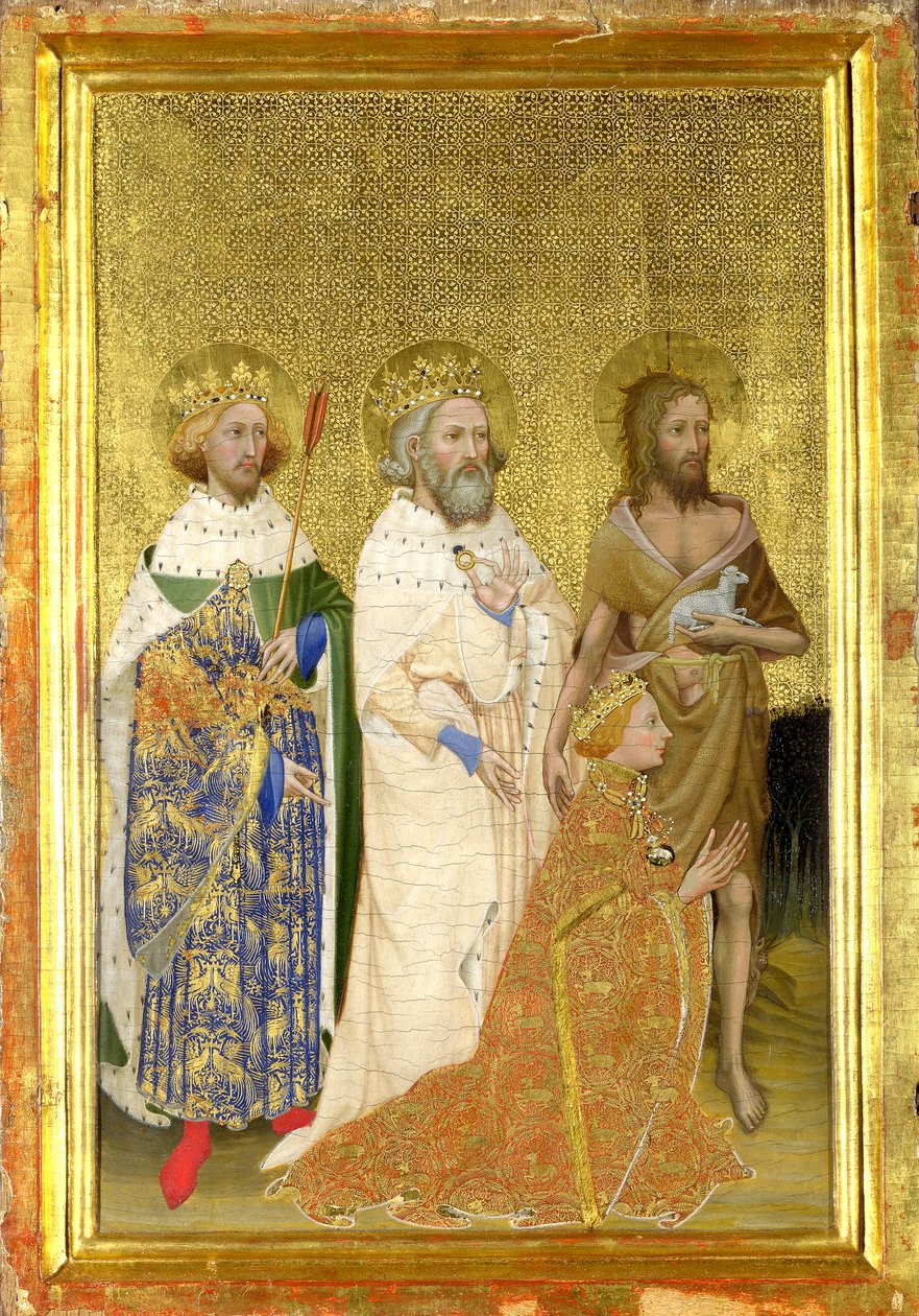 Koruyucu azizleriyle İngiltere Kralı II. Richard (Wilton Diptych'in sol iç paneli) by Master of the Wilton Diptych