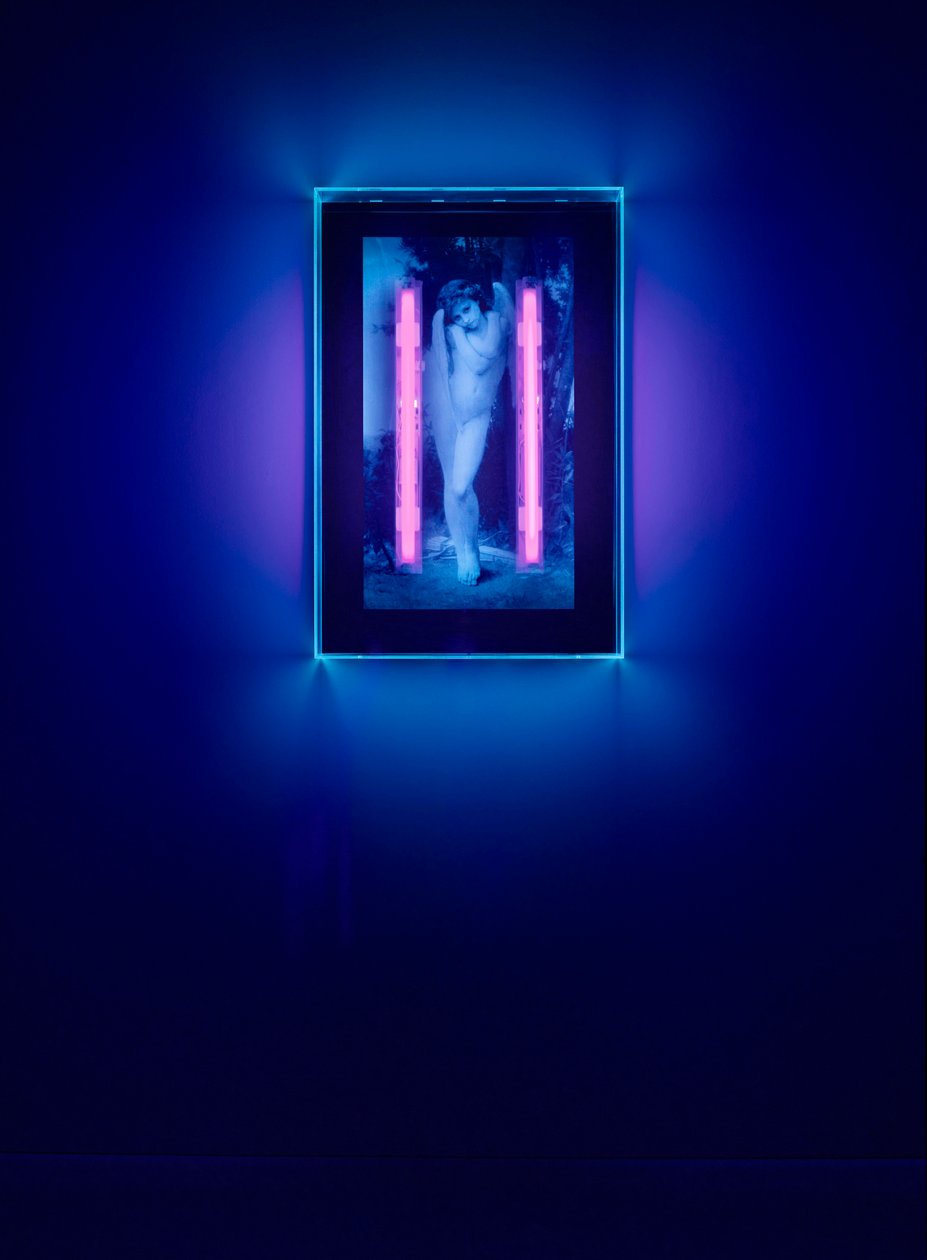 Ultraviyole Melek, 2008 (Pleksiglas kutu üzerine ultraviyole mürekkep, 2 ultraviyole neon ışık) by Mat Collishaw