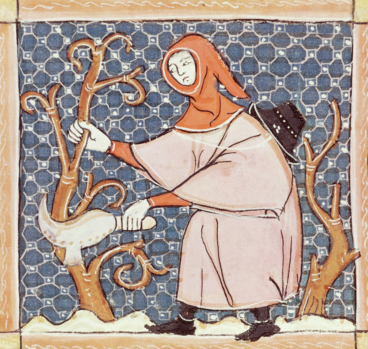 F.58v Mart: Ağaçları budama by Matfre Ermengaut