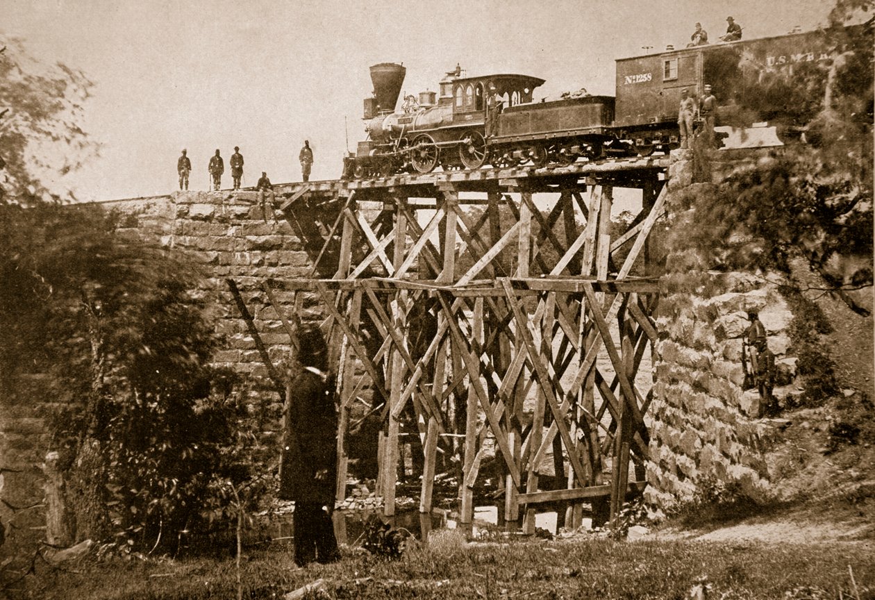 Orange ve Alexandria Demiryolu Yolu üzerinde askerler tarafından inşa edilen köprü, 1861-65 by Mathew B. Brady