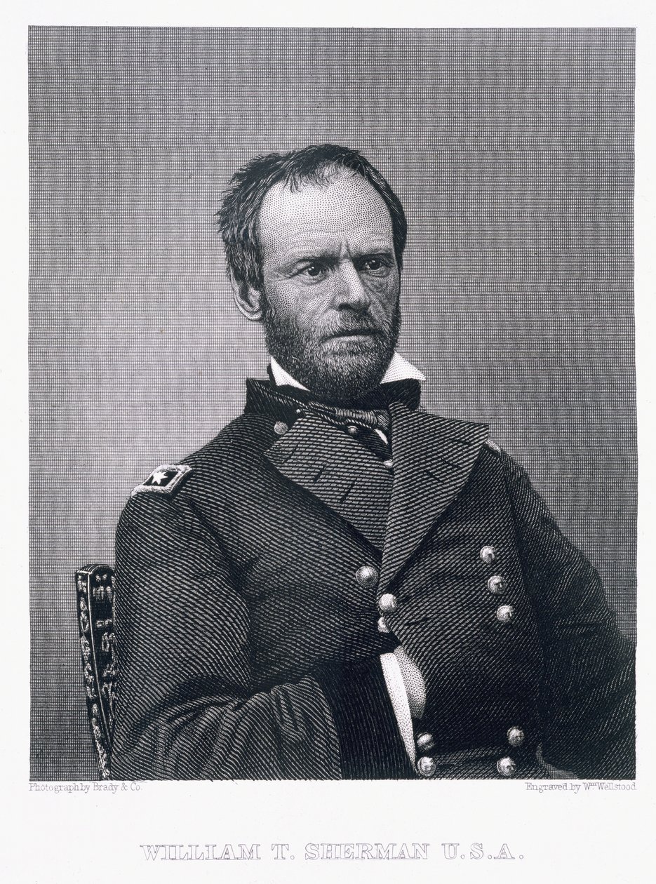 General William Tecumseh Sherman, William Wellstood (1819-1900) tarafından bir fotoğraftan sonra oyulmuş by Mathew B. Brady