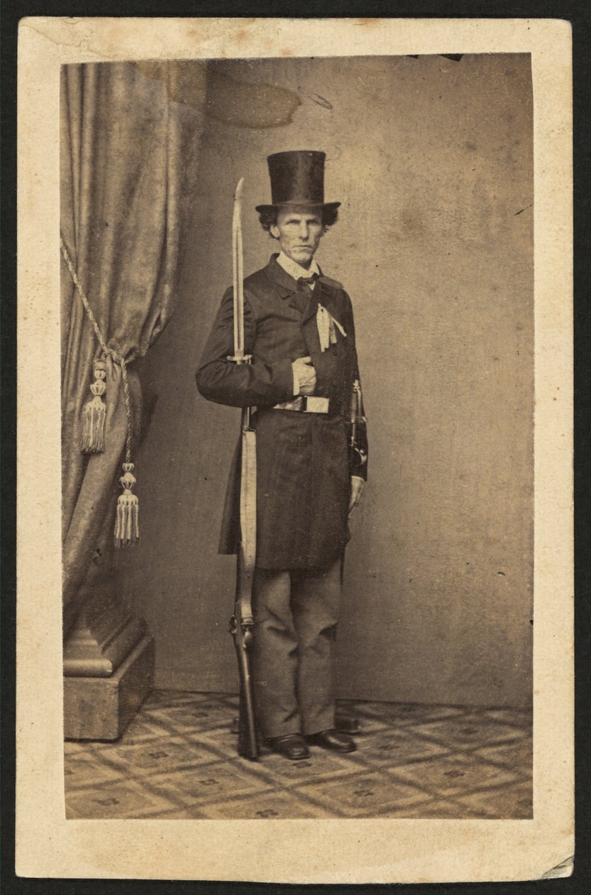 James Henry Lane (1814-1866), politikacı ve Kansas Hür Devlet Partisi lideri, tam boy portre, silahlı (sepya fotoğraf) by Mathew B. Brady