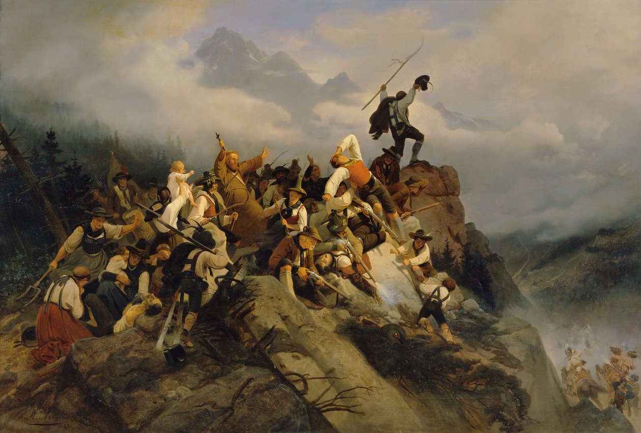Peder Joachim Haspinger, savaşan çiftçiler arasında, 1842. by Mathias Artaria