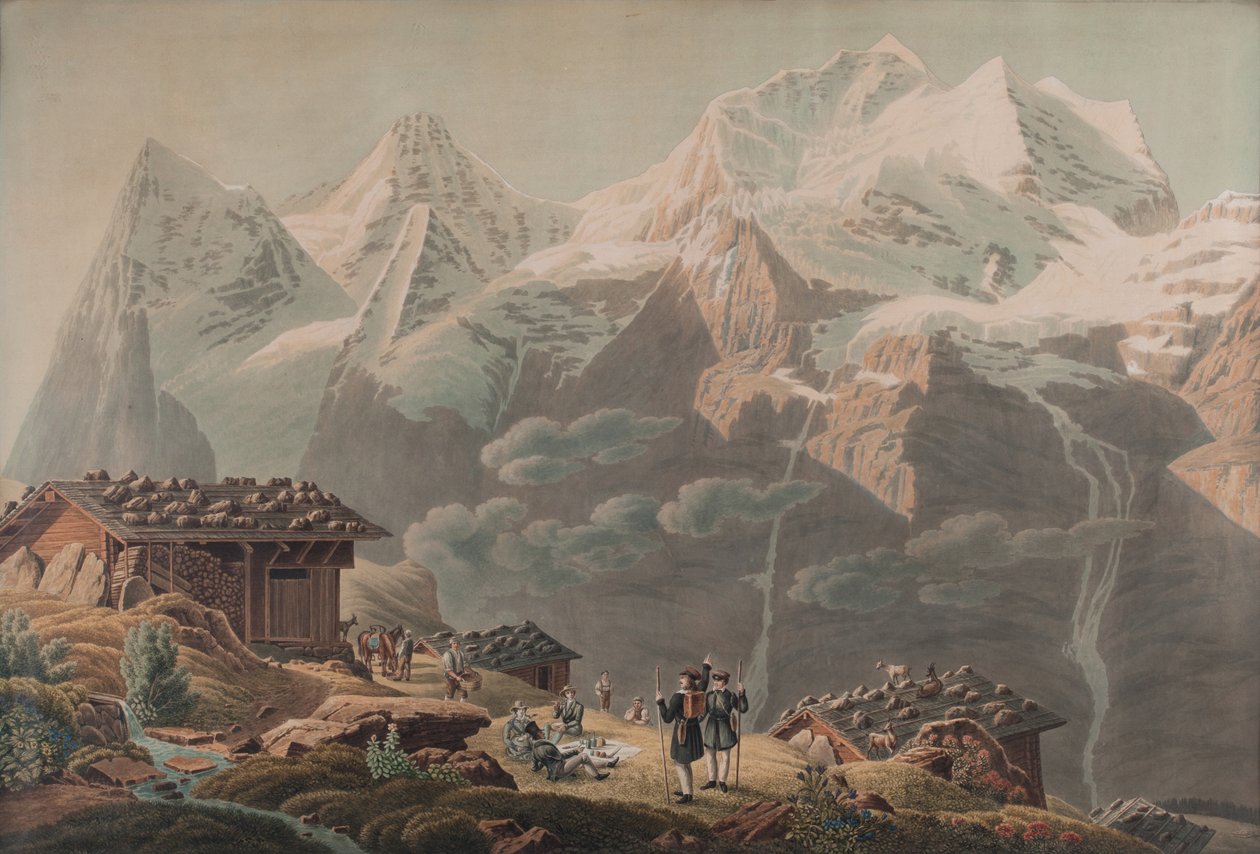 Wengernalp 1822'den Jungfrau, Münch, Eiger (Suluboya) by Mathias Gabriel Lory