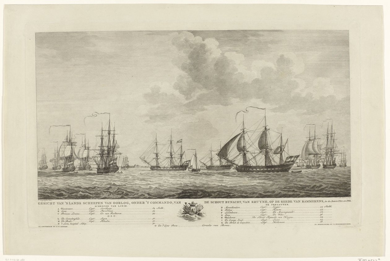 Rammekens açıklarında Hollanda savaş filosu, 1782-1783 Arka amiral van Kruyne komutasındaki ülkenin savaş gemilerinin Rammekens yolunda, den Jaare 1782 ve 1783