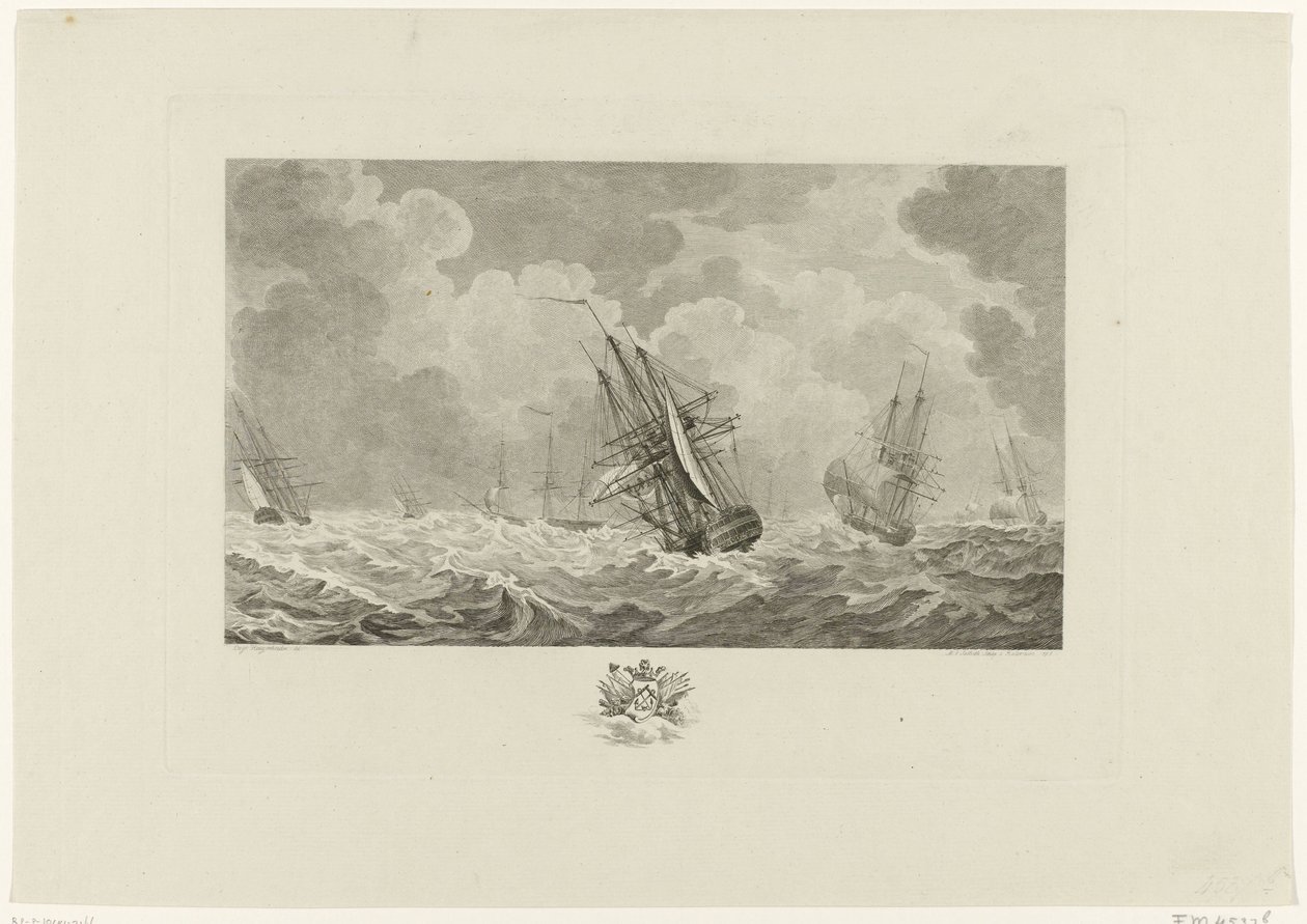 Hollanda filosu fırtınada, 1784 by Mathias de Sallieth