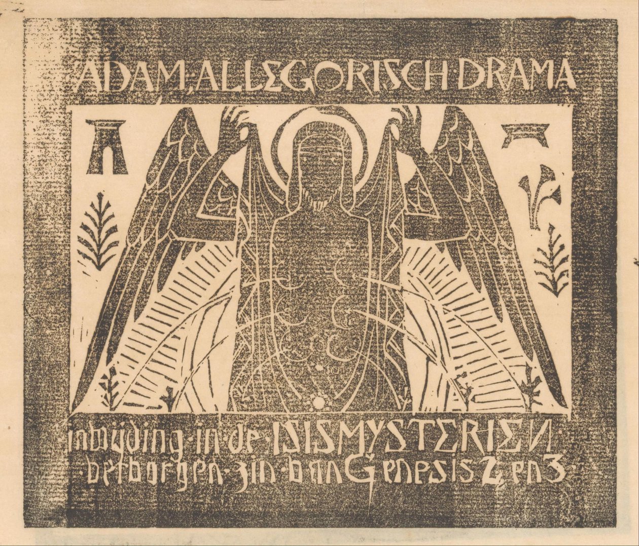 Altı göğüslü kanatlı figür Adam, Alegorik drama (nesne üzerine başlık) by Mathieu Lauweriks (attributed to)