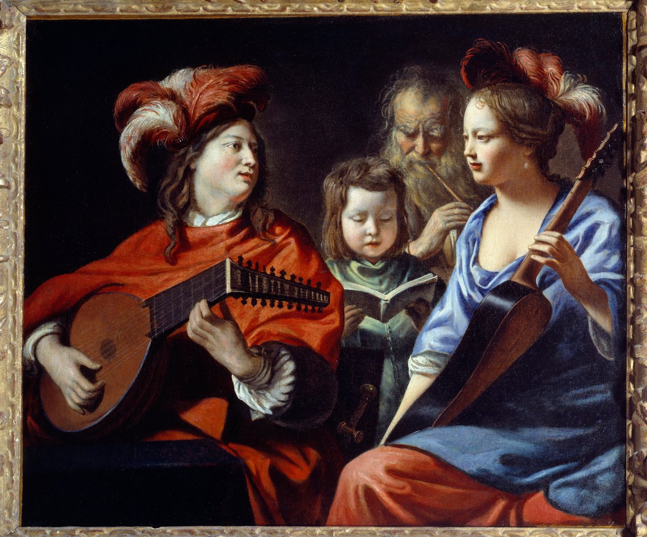 Konser Barok müziğin müzisyenlerinden oluşan bir grup. Mathieu Le Nain (Lenain) (1607-1677) tarafından yapılan boyama 17. yüzyıl Laon, Musee des Beaux Arts by Mathieu Le Nain