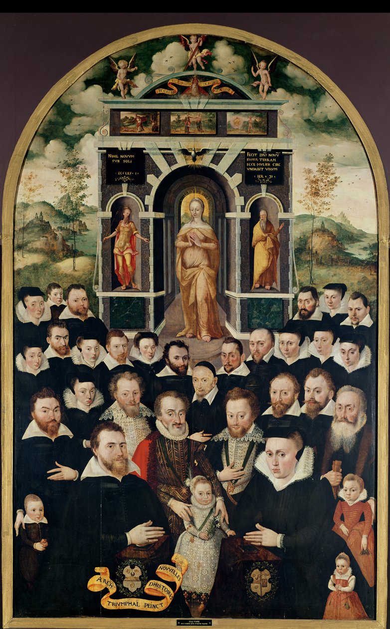 Bakire, IV. Henri (1553-1610) ve Saray Üyeleri, Bağışçılar, Karısı ve Aile Üyelerini tasvir eden alegorik panel by Mathieu Prieur