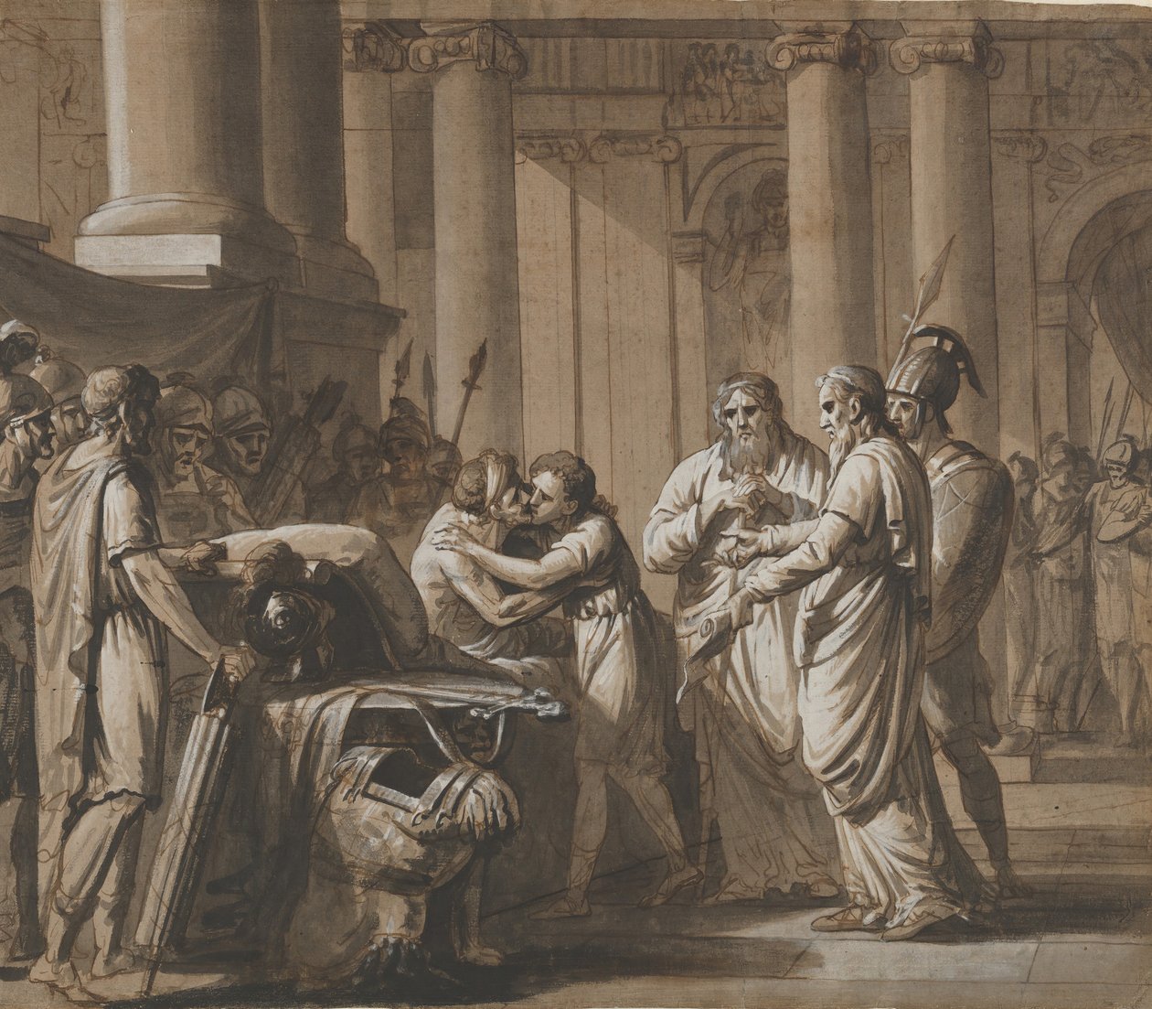 Roma Tarihinden bir sahne, Ölmekte olan bir gençten Zırh alan bir genci betimliyor..., 18. yüzyılın sonu - 19. yüzyılın ortası by Mathieu Van Brée