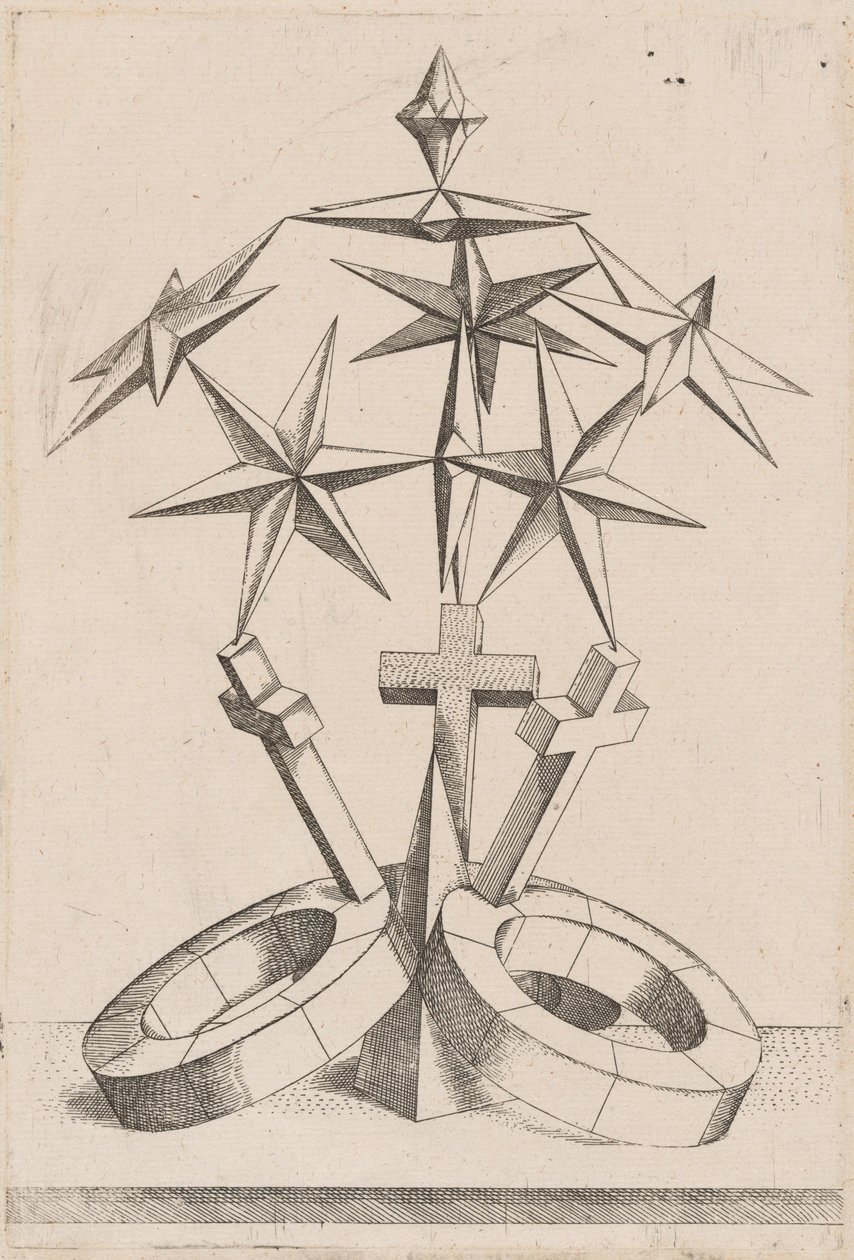 Üç Haç Üzerinde Dengelenmiş Yedi Yıldızın Perspektifi by Mathis Zündt, after Hans Lencker