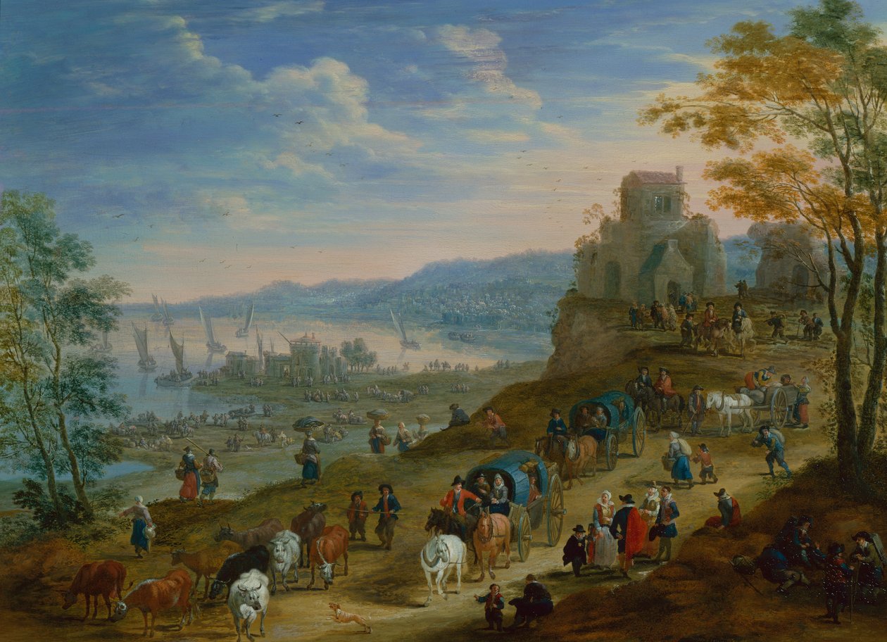 Sürükleyicilerle Sahil Manzarası (panelde yağ) by Mathys Schoevaerdts