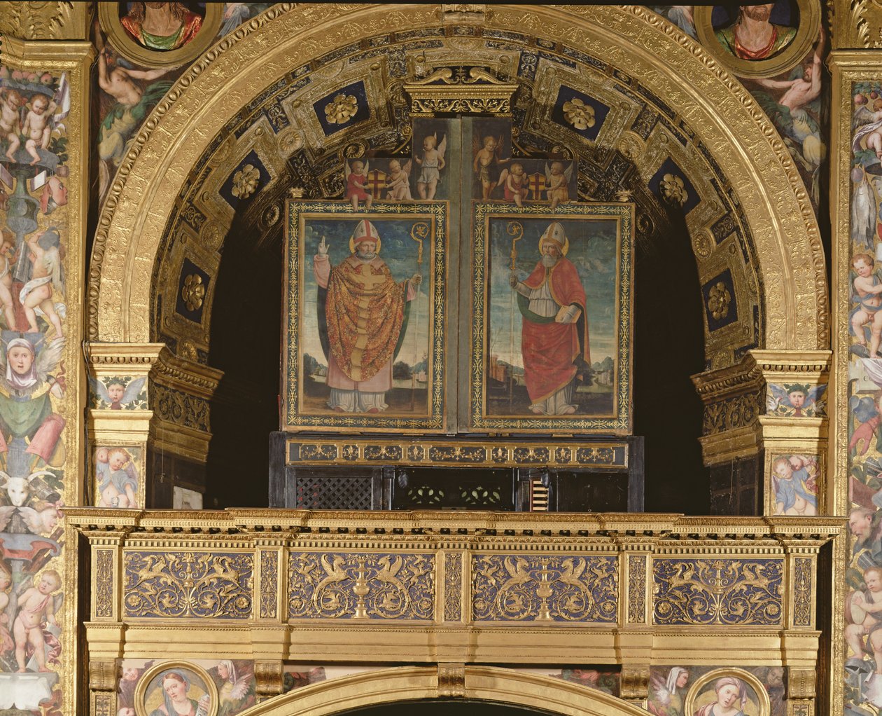 Aziz Bassianus ve Aziz Ambrose, Milano Piskoposu, 1507 by Matteo Chiesa