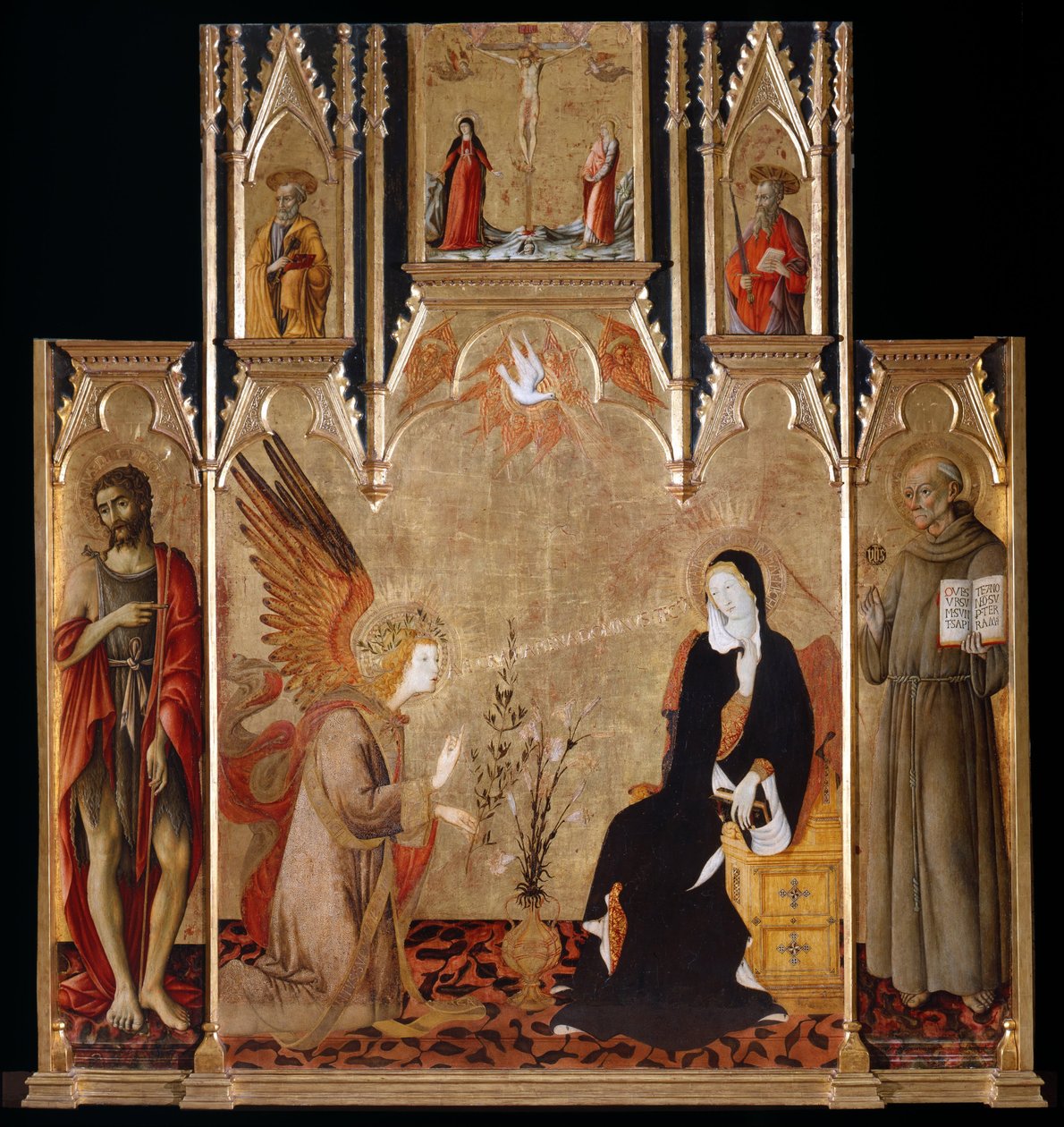 Vaftizci Yahya ve Bernardino da Siena ile Müjde. Çarmıha Gerilme. Aziz Peter ve Paul, 1455 ve 1464 Arası by Matteo di Giovanni