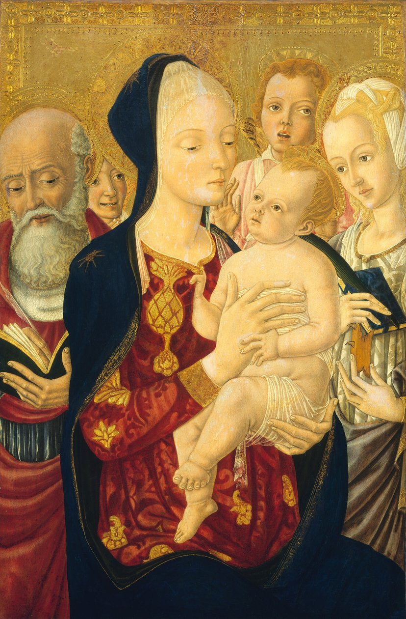 Aziz Jerome, İskenderiyeli Aziz Catherine ve Melekler ile Madonna ve Çocuk by Matteo di Giovanni