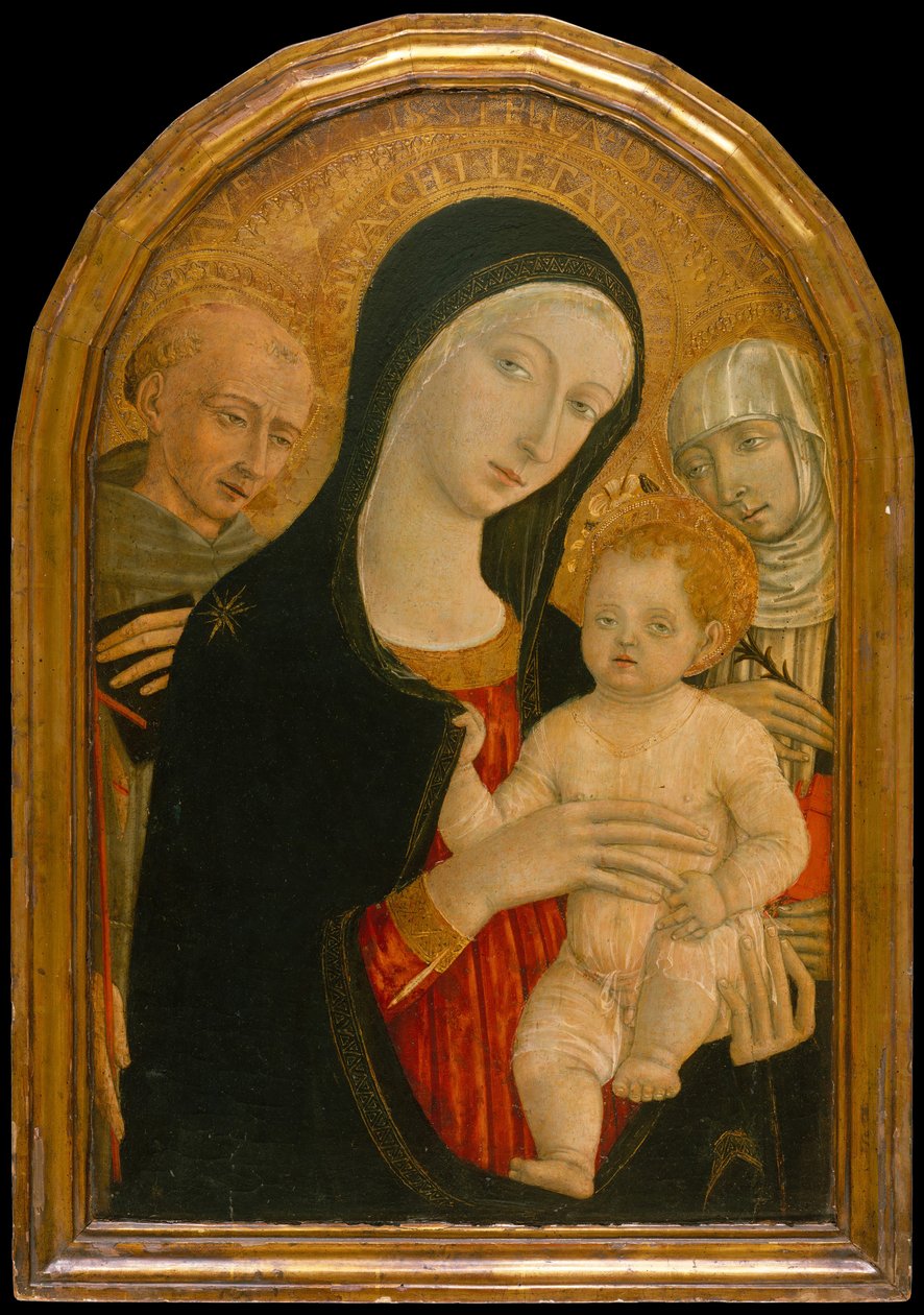 Aziz Francis ve Sienalı Catherine ile Madonna ve Çocuk, yaklaşık 1476-80. by Matteo di Giovanni
