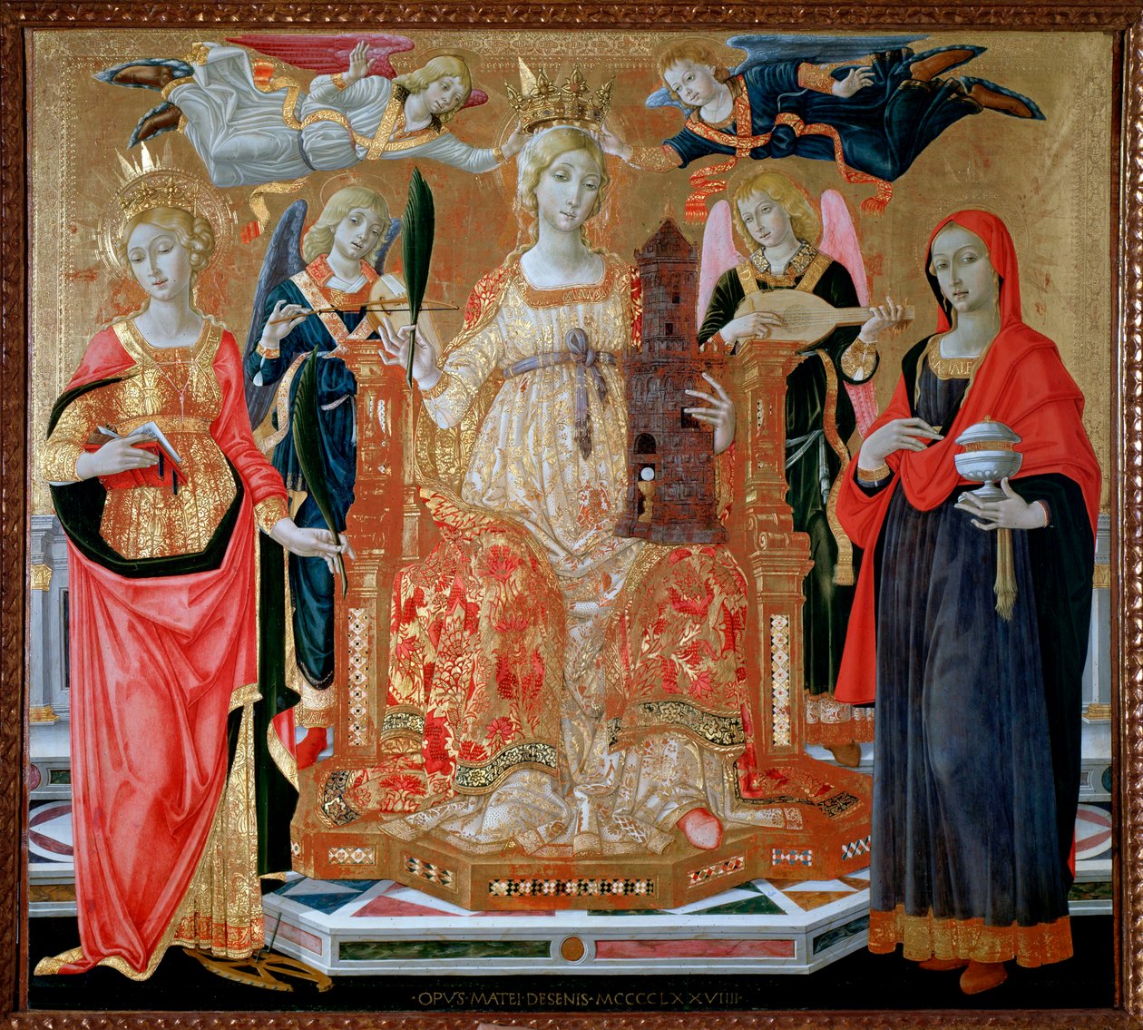Tahtta Aziz Barbara, Aziz Mary Magdalene, İskenderiyeli Aziz Catherine - panelde yağ by Matteo di Giovanni di Bartolo