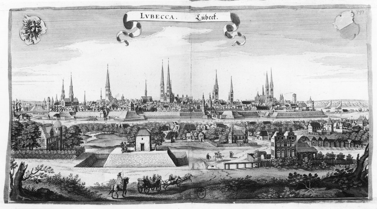Lübeck manzarası by Matthaus the Elder Merian