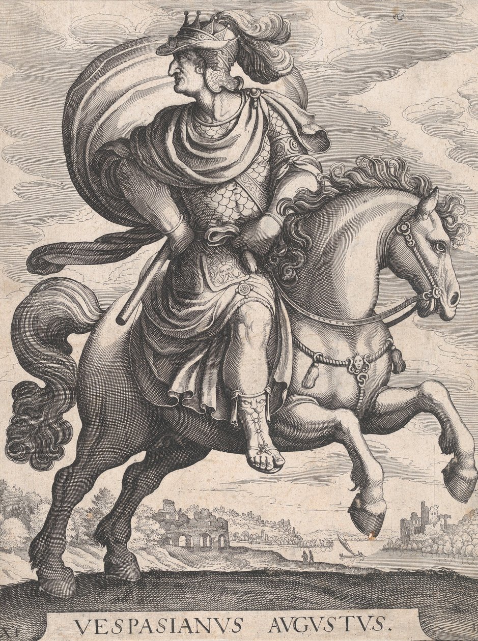 Atlı İmparator Vespasian, İlk On İki Roma Sezar serisinden, levha 1..., 1610-50. by Matthaus Merian
