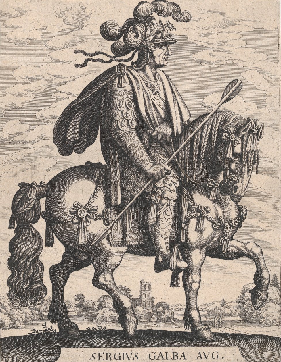 Levha 7: Tempes'ten sonra 'İlk On İki Roma Sezar'ından Atlı İmparator Galba..., 1610-50. by Matthaus Merian