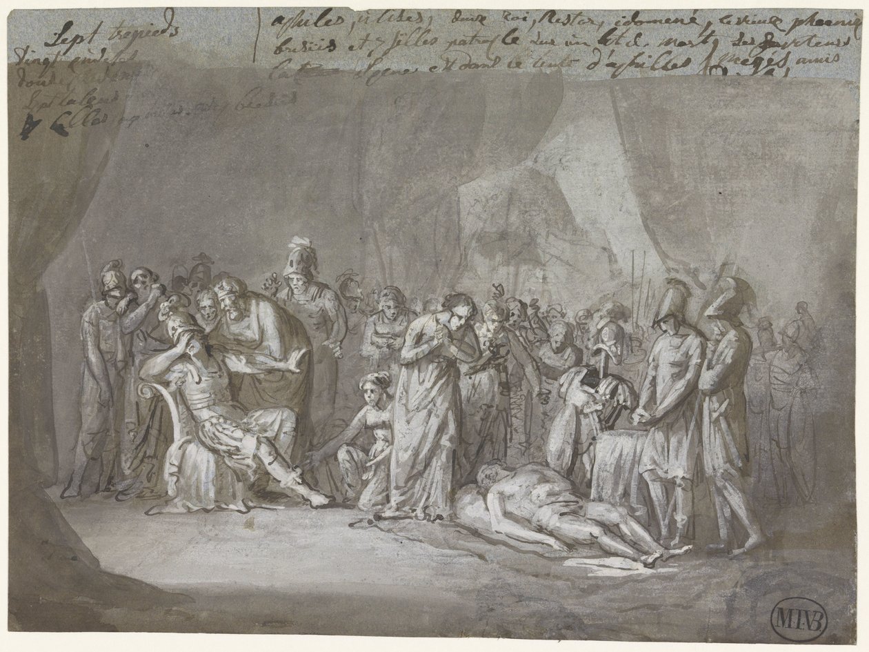 Patroclus'un Aşil çadırındaki cesedi yas tuttu by Mattheus Ignatius van Bree