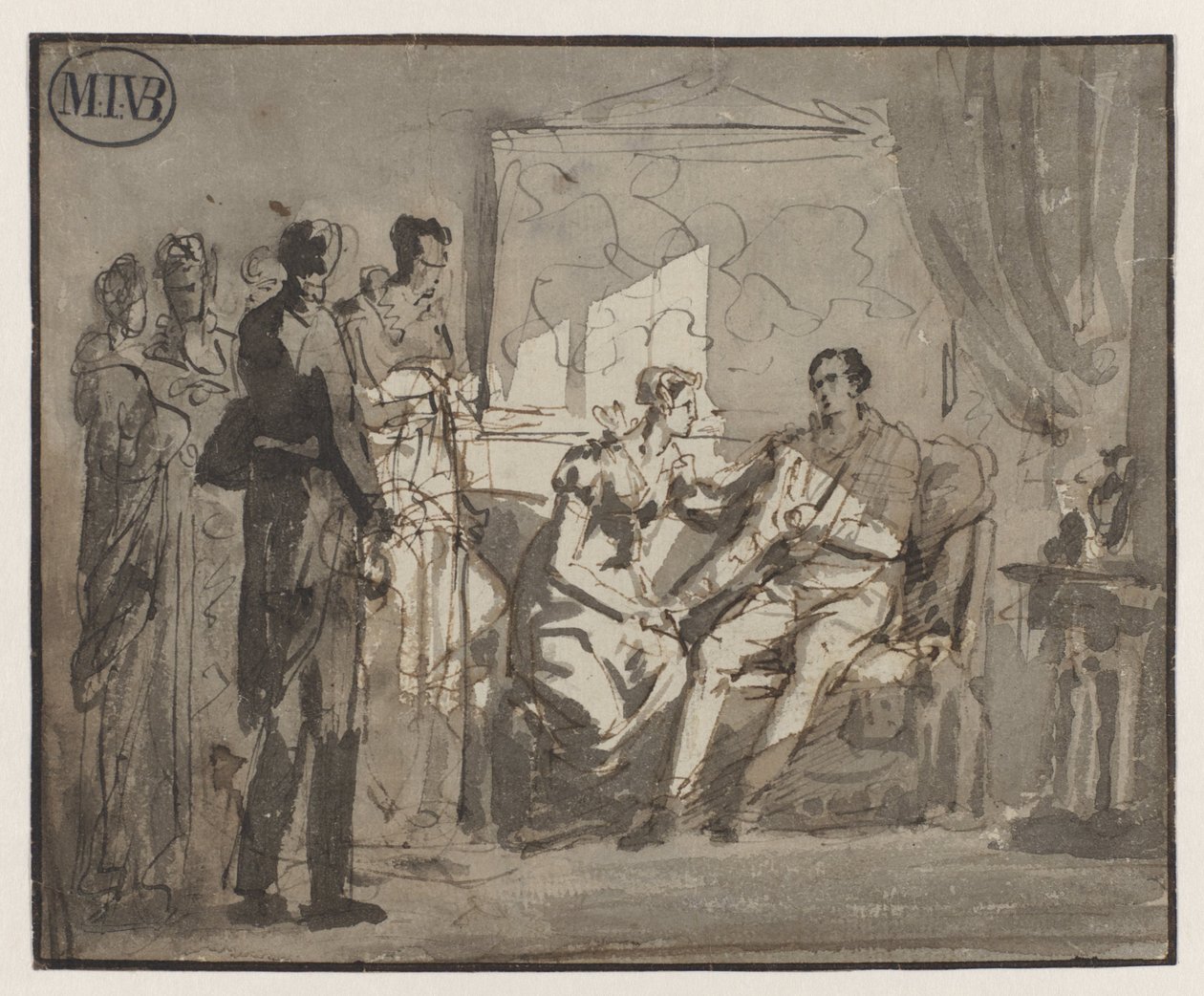 Kraliçe Wilhelmina, Brüksel'deki Waterloo savaşından sonra yaralı Orange Prensi'ni ziyaret etti by Mattheus Ignatius van Bree