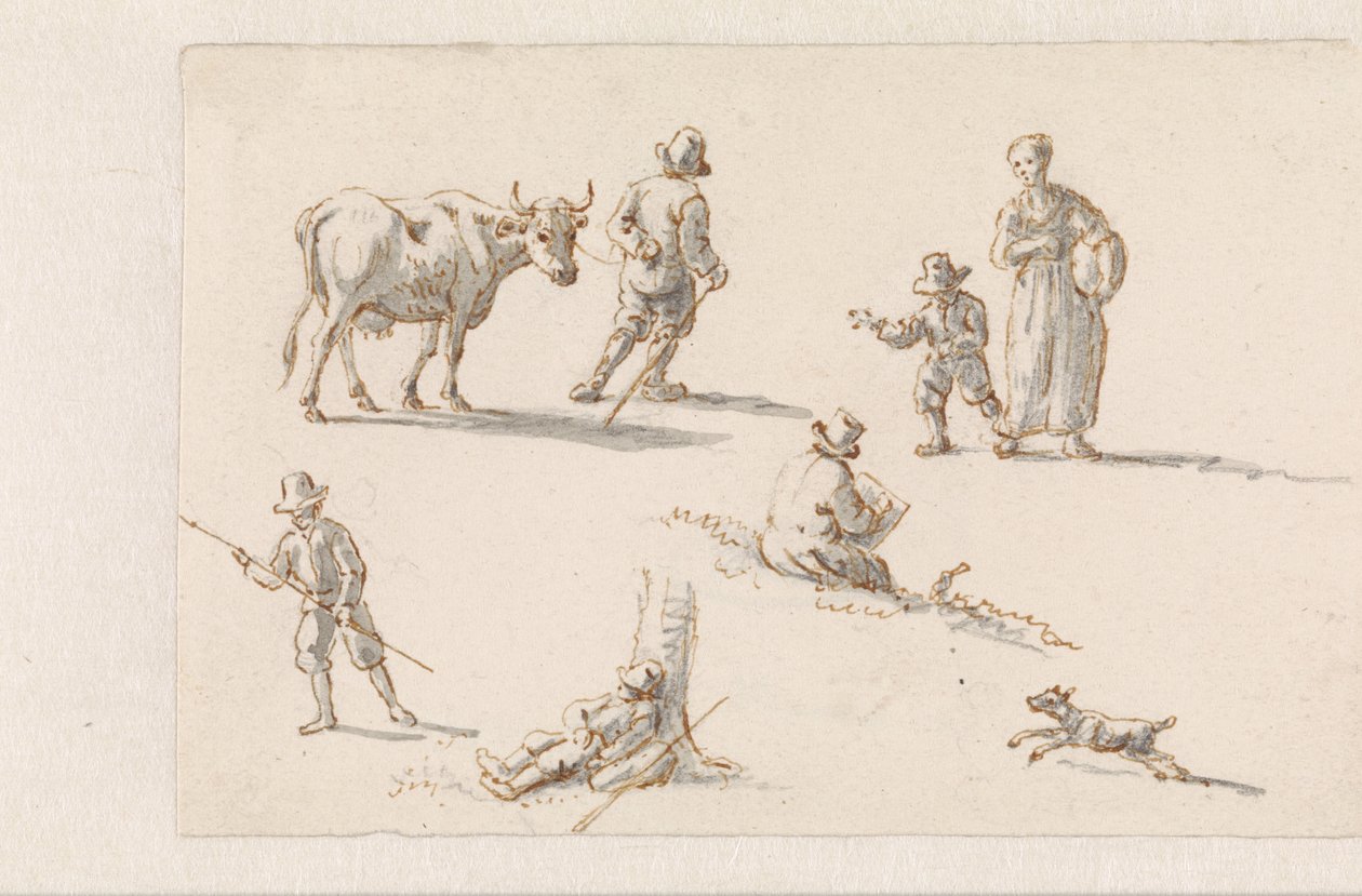 Aeneas ve Dido bir mağaraya sığındı Aeneas'tan bölümler içeren resimler için tasarımlar (dizi adı) by Mattheus Terwesten