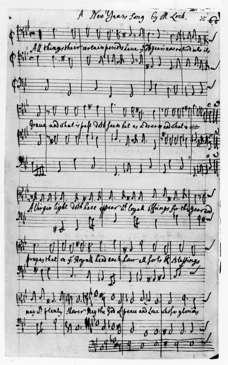 Matthew Locke tarafından bestelenen bir Yeni Yıl Şarkısı için müzik puanı (kağıt üzerinde kalem ve mürekkep) by Matthew Locke