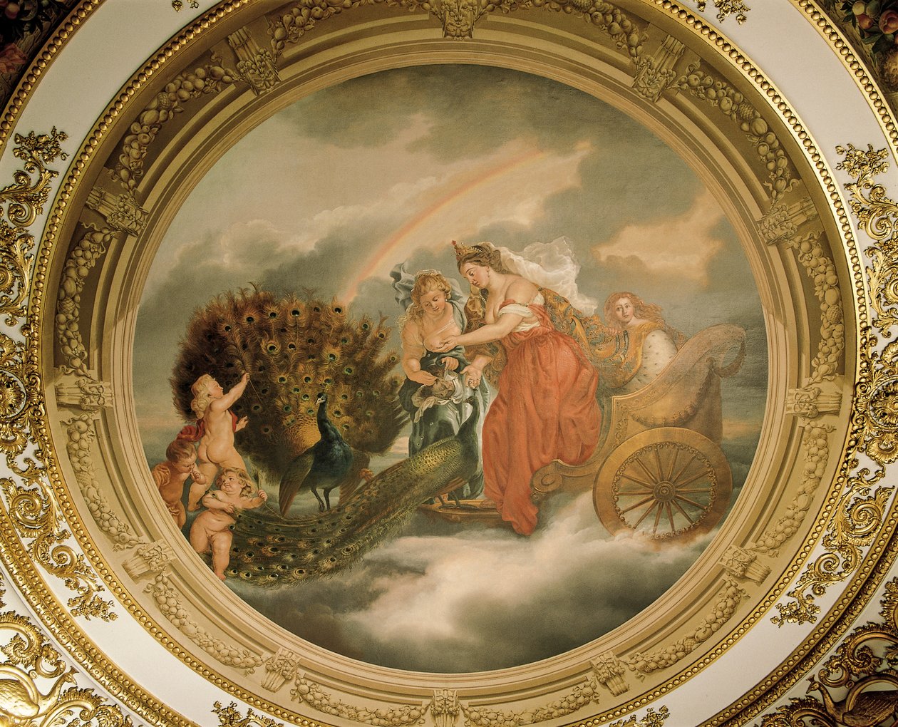 Juno, iki tavus kuşunun katıldığı arabasında, Elizabeth Salonunun Tavanı by Matthew Cotes Wyatt