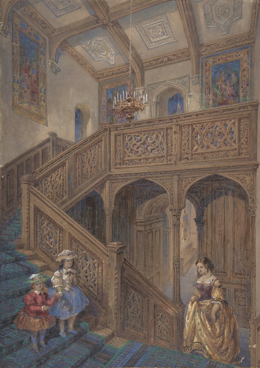 Jakoben tarzı bir Merdiven için tasarım recto, Architectural Element Design verso, ca. 1867. by Matthew Digby Wyatt