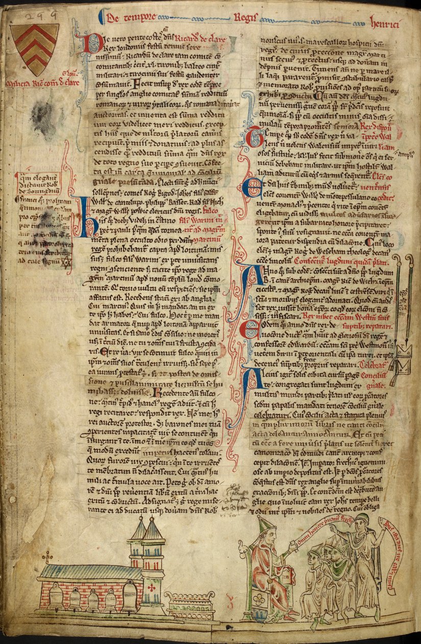 Royal 14C VII, f.138v Westminster Abbey ve St. Edward Tapınağı; sağda, Lyon Konseyi