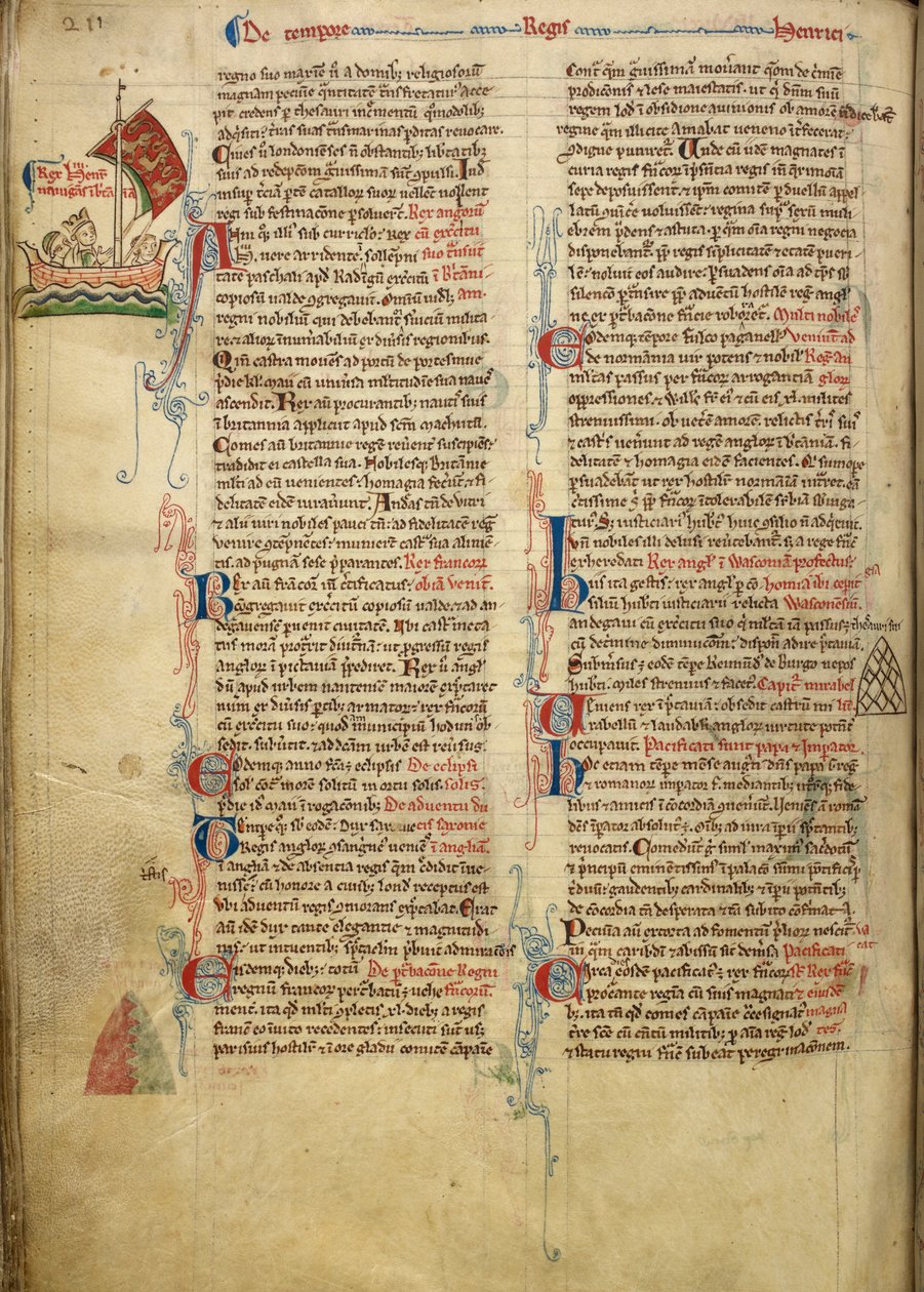 Kraliyet 14 C. VII, f.116v Ekteki metnin bir kısmı yazarın kendi elinde, İngiliz Kanalından Brittany