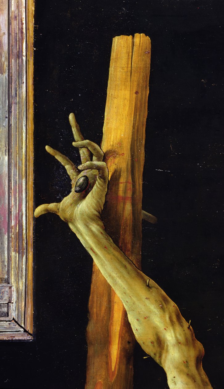 Isenheim Altarpiece, İsa'nın sol elinin kapalı detayı, panel üzerinde c.1512-16 yağ by Matthias Grünewald