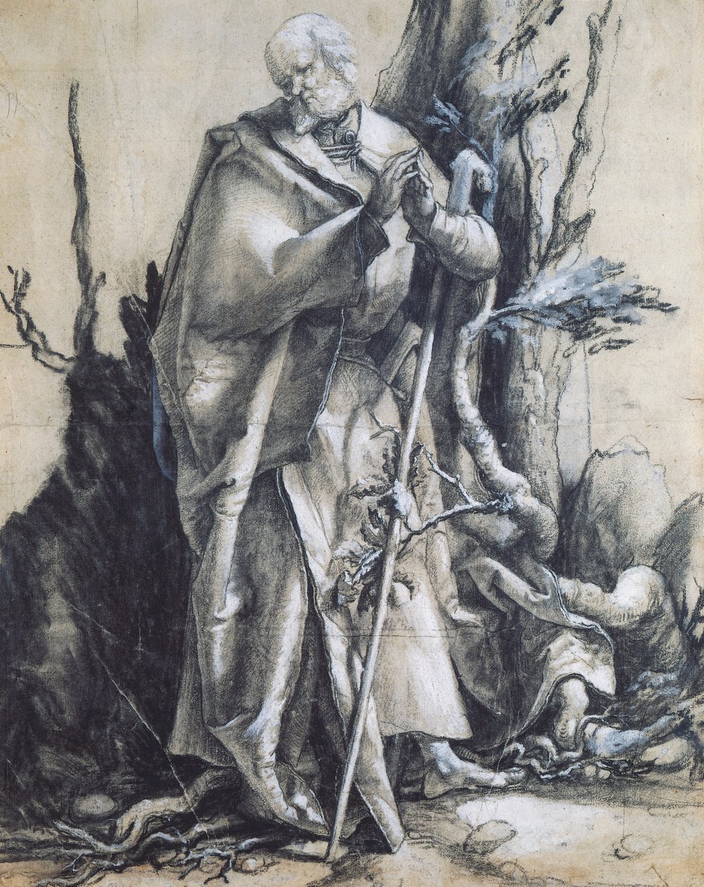 Ormandaki Aziz John, yaklaşık 1515, Matthias Grunewald (1470-1528), kağıt üzerine siyah tebeşir, 37x29 cm. Almanya by Matthias (c.1480 1528) Grunewald