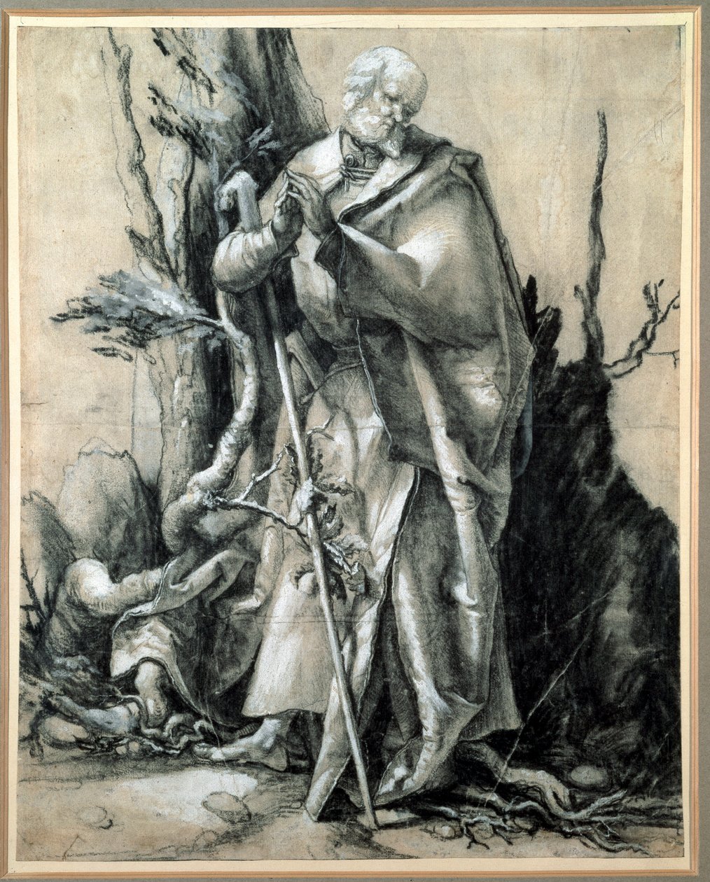 Ahşap Çalışmada bir aziz (Mürekkep çizimi by Matthias (c.1480 1528) Grunewald