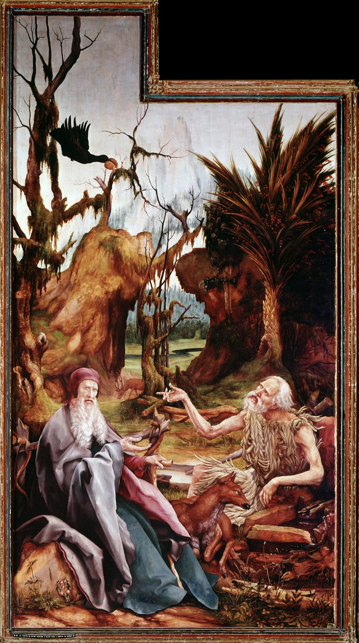 St Anthony the Great ve St Paul çölde, Issenheim Altarpiece (panelde yağ by Matthias (c.1480 1528) Grunewald