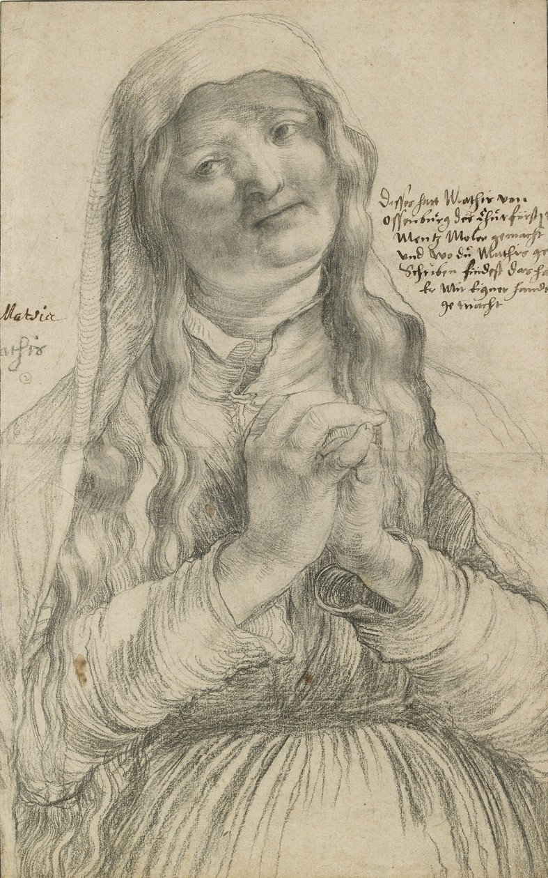 Elleri Birleştirilmiş Yaşlı Bir Kadın, c.1512 (kağıt üzerinde siyah tebeşir) by Matthias Grünewald