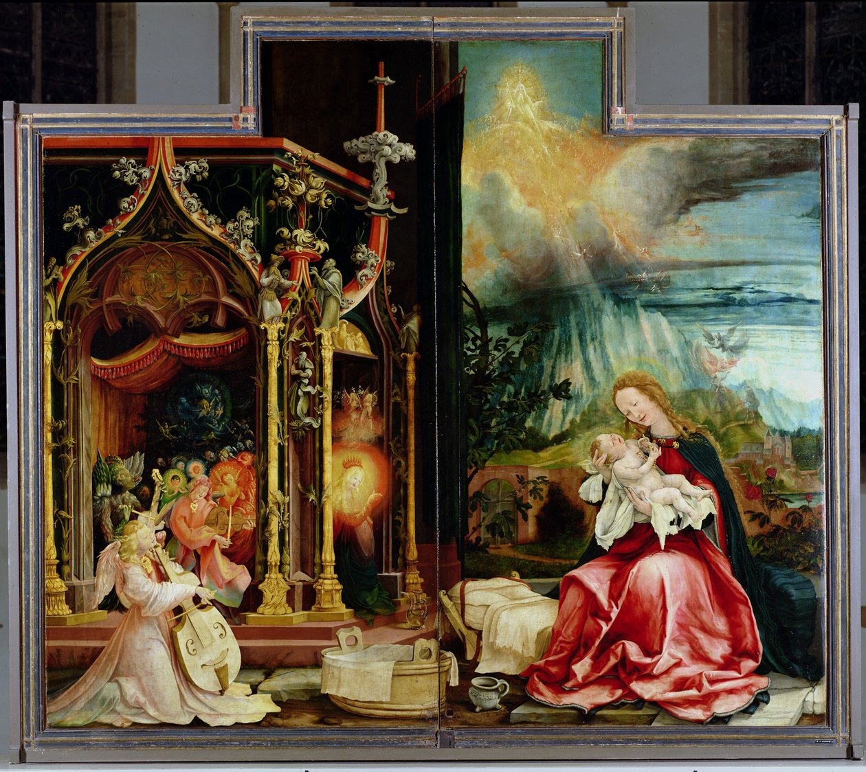 Isenheim Altarpiece. Merkez panel: Melekler ve Doğuş Konseri, 1506-1515 by Matthias Grünewald