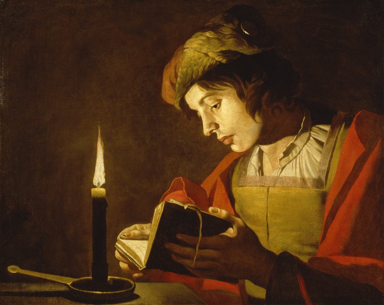 Mum Işığında Okuyan Genç Adam, 1630 dolayları by Matthias Stomer