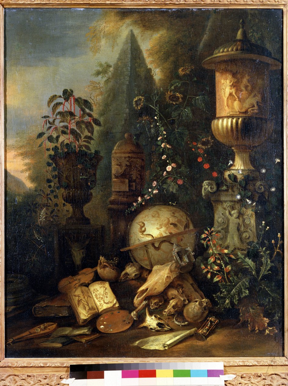 Vanitas, vazolu natürmort (Vanitas, vazolu natürmort). Matthias Withoos