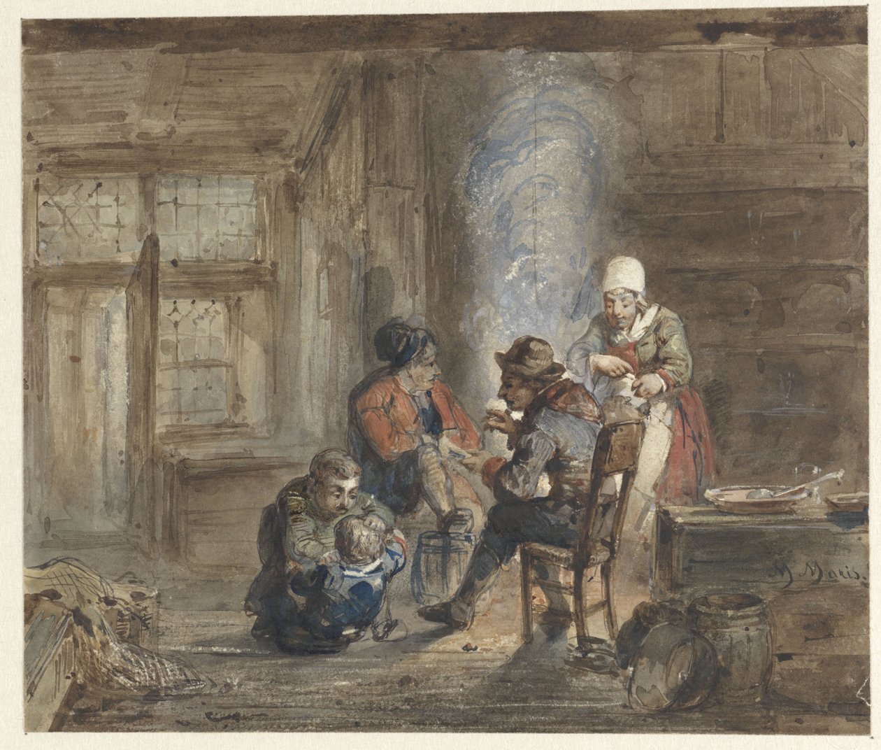 Bir şöminenin etrafında bir aile ile iç by Matthijs Maris