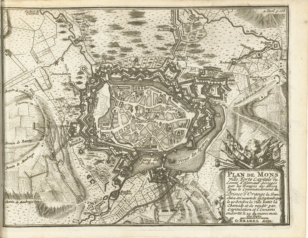 Beleg van Bergen, 1709 Mons Müstahkem Şehir Haritası (...) Alliez Askerleri tarafından kuşatıldı. Orange Prensi'nin komutası altında (...) (nesne üzerindeki başlık) by Matthijs Pool (possibly)