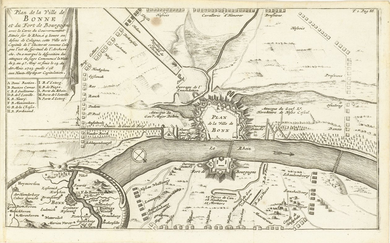 Beleg van Bonn, 1703 Bonne Kasabası ve Burgonya Kalesi Planı (...) (nesne üzerindeki başlık) by Matthijs Pool (possibly)