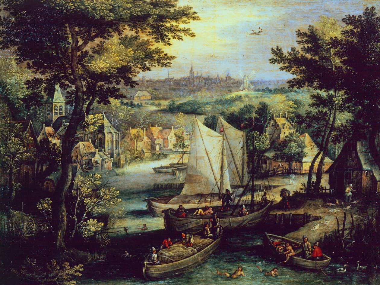 Nehir manzarası, Mathys Bril Younger (1550-1583), bakır üzerine yağ by Matthijs the younger Bril